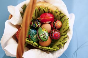 Colorful Easter eggs symbolizing renewal and hope, a joyful celebration with loved ones." #EasterJoy #RenewalAndHope #FamilyCelebration